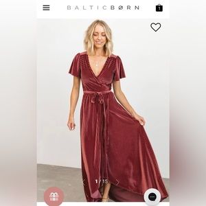 Baltic Born Andi Dark Rose Ribbed Velvet Wrap Dress, Size M